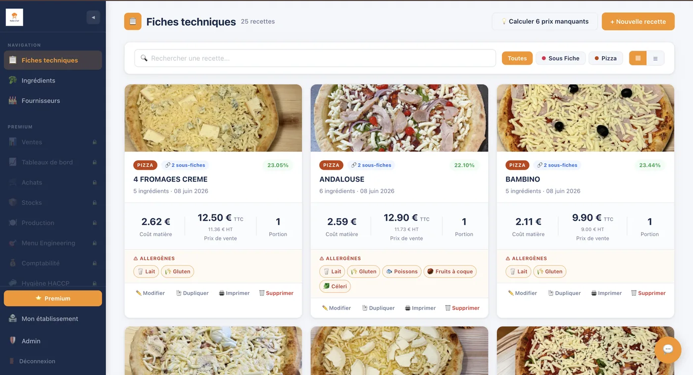 Fiches techniques RatioChef